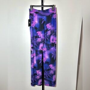 Clara Sunwoo Medium Wrinkle Free Deep Ocean Purple Floral Stretch Loose Pants